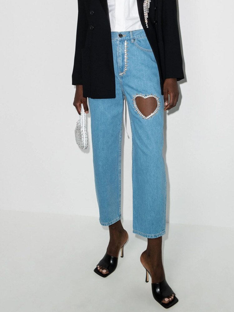 Valentine's Day Hollow Out Heart Shaped Jeans. Style: Straight Leg