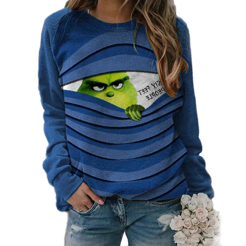 *UGLY CHRISTMAS SWEATER ALERT* Grinch Print Christmas Long Sleeve Pullover