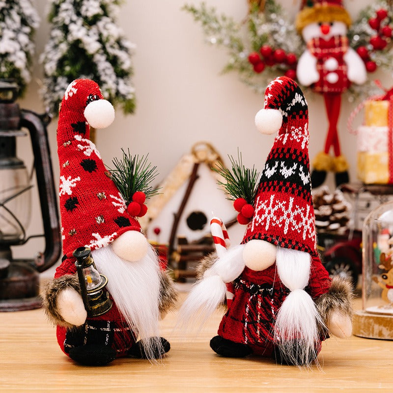 New Christmas decorations, wool ball knitted curved hat, dwarf doll decorations, crutches, American faceless doll