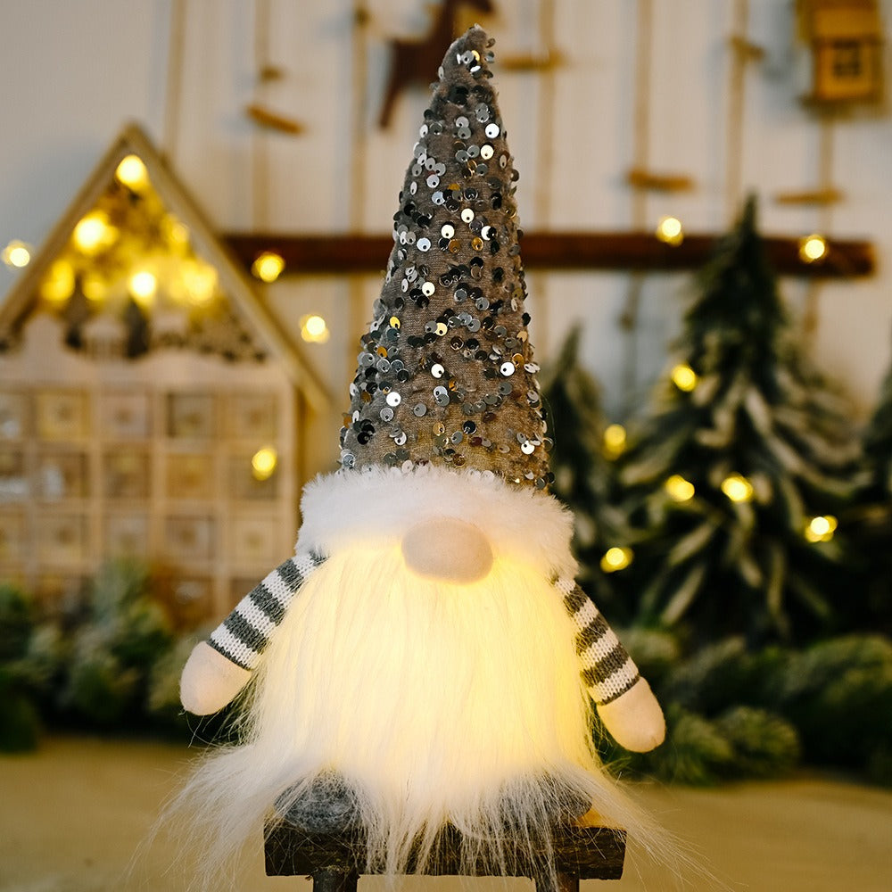 New Valentine's Day Decoration Christmas Sequins with Lights Rudolf Doll Christmas Glow Faceless Doll Decoration