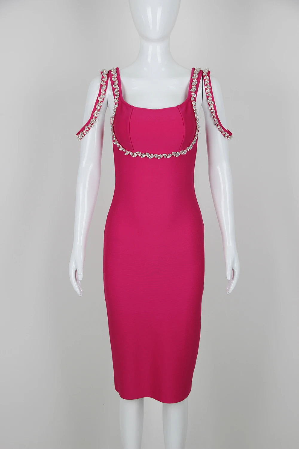 2025 Rose Red Spaghetti Strap Bandage Dress