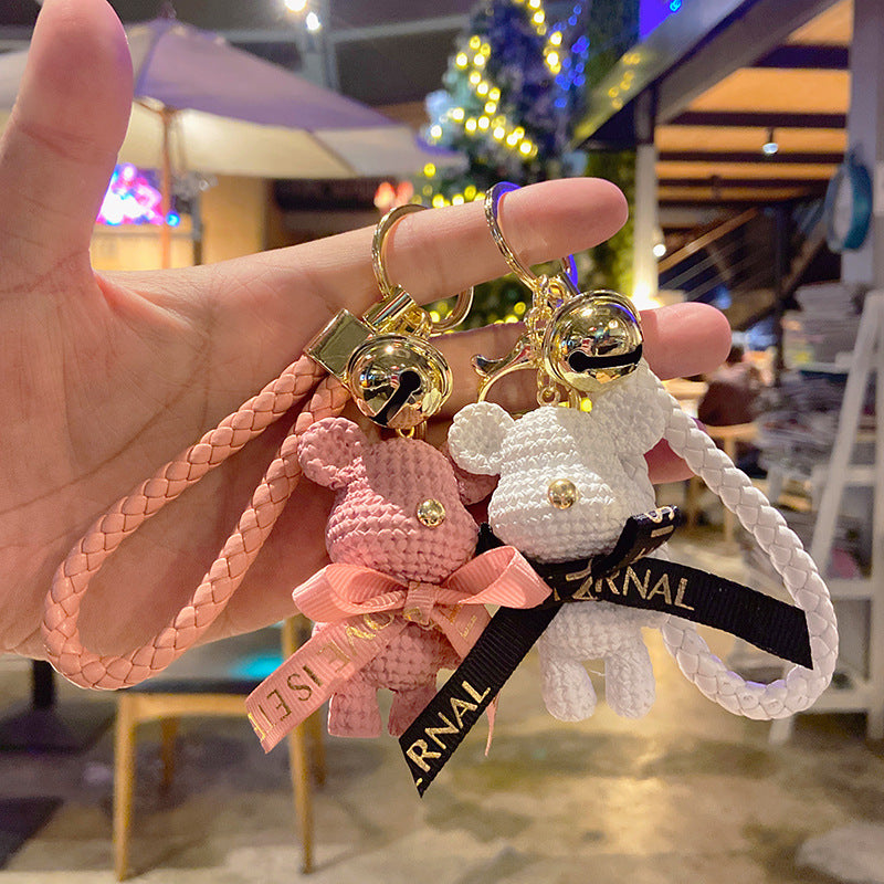 Cute Bow Tie Bear Key Pendant Couple Bag Pendant Key Chain Ins Cartoon Doll Resin Key Chain