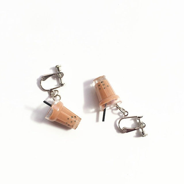 Unique Bubble Tea Drop Earrings Personality Resin Milk Tea Drink Earring for Girl Funny Party Jewelry