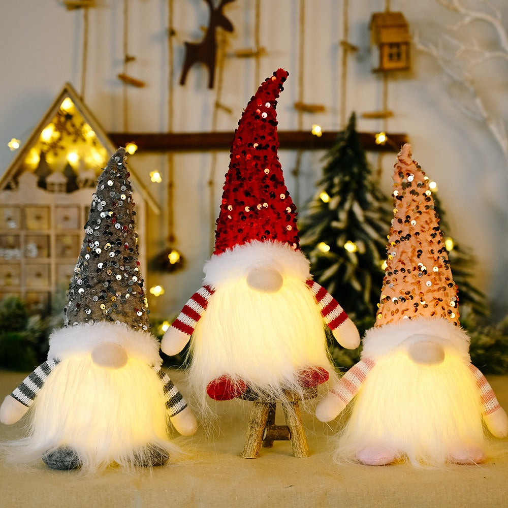 New Valentine's Day Decoration Christmas Sequins with Lights Rudolf Doll Christmas Glow Faceless Doll Decoration