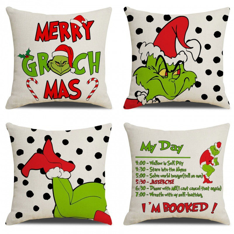 Christmas Pillow Cover Linen Grinch theme