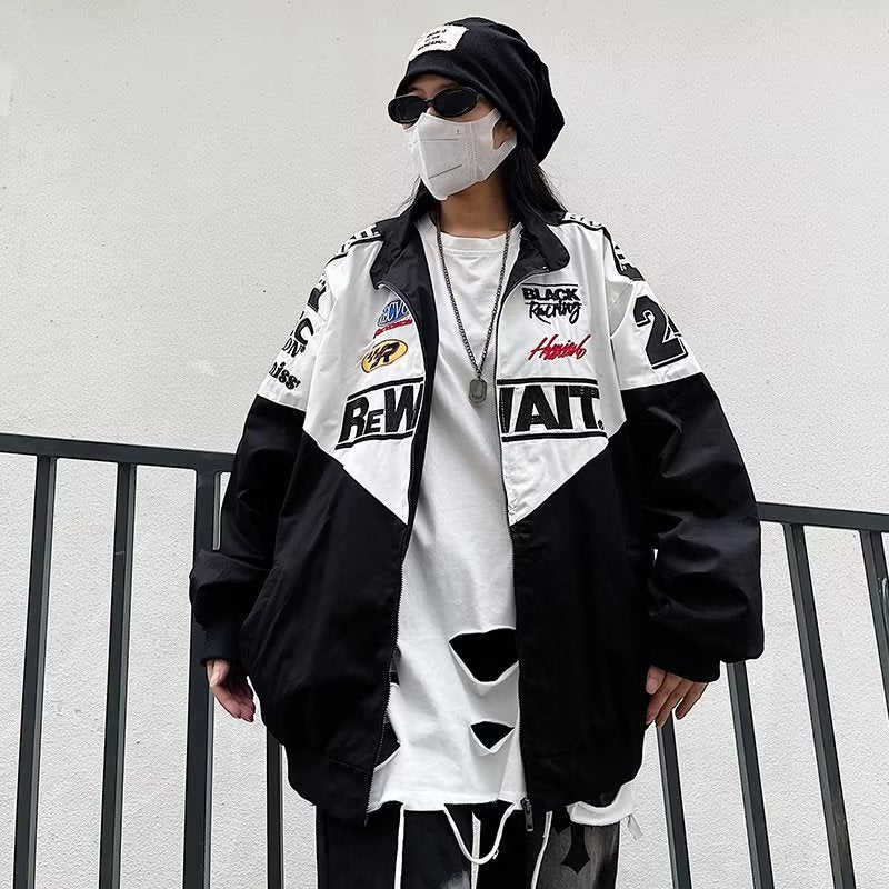 Motorcycle jacket with detachable hood.