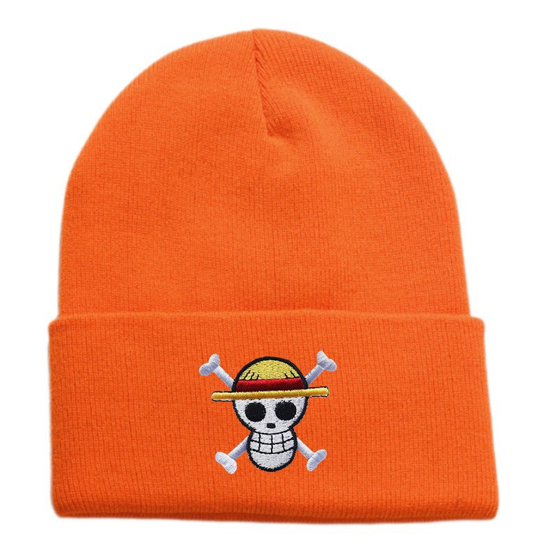 Hot selling pirate king embroidered knitted hat for foreign trade, autumn and winter cartoon anime, sports embroidery cover, col