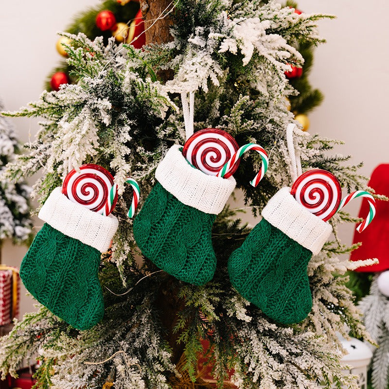 New Christmas Decorative Supplies Green Knitted Socks Mini Christmas Socks Hangers Christmas Tree Decorative Socks