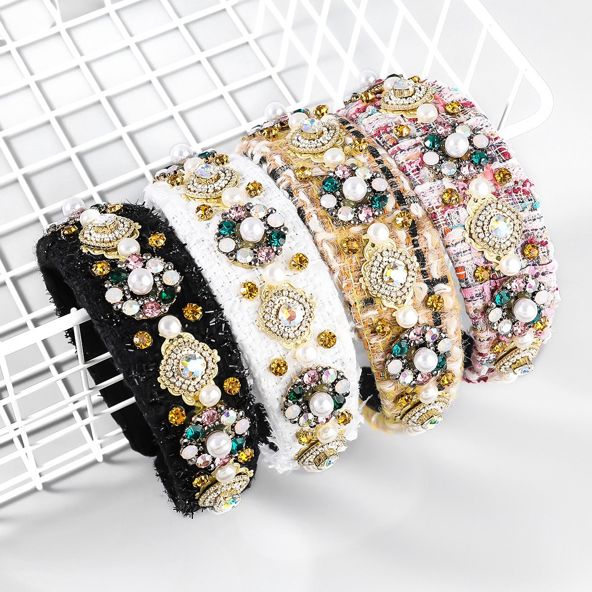 Autumn And Winter New Style Cloth Diamond Inlaid Pearl Flower Hair Hoop Women's Wide Edge Headband