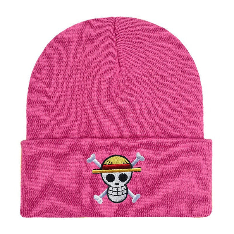 Hot selling pirate king embroidered knitted hat for foreign trade, autumn and winter cartoon anime, sports embroidery cover, col