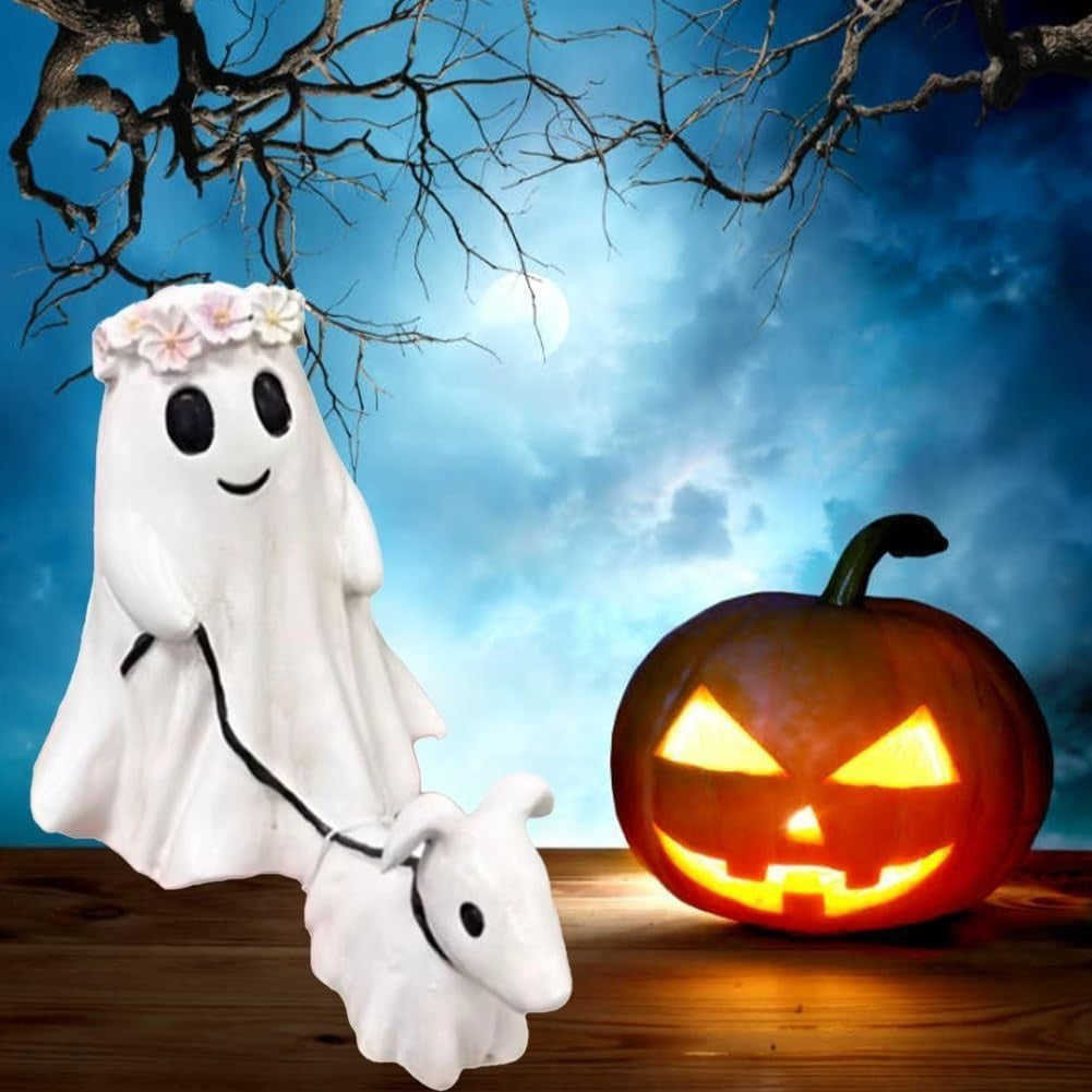 New Halloween Ghost Walking Dog Statue