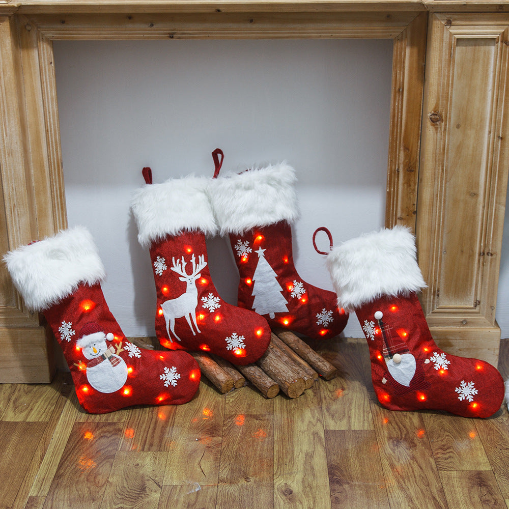 *New Christmas Decor Alert* - Christmas Lights Decoration Red Hemp Embroidery, Luminous Christmas Stockings