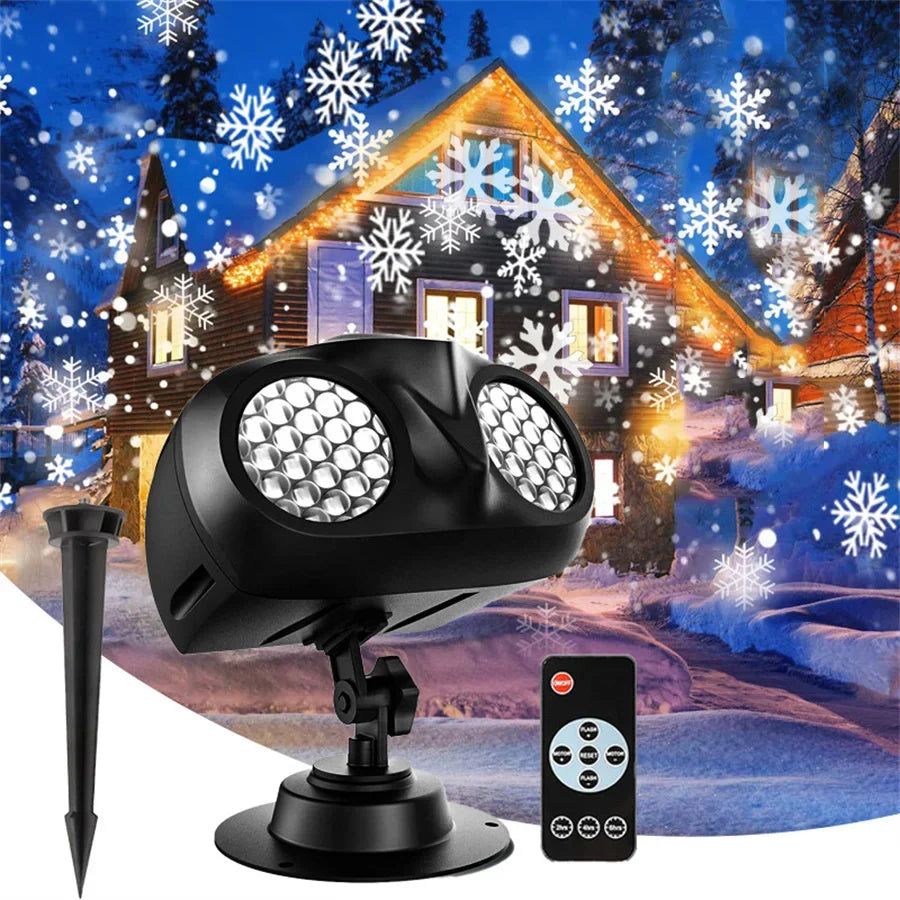 *New Christmas Decor Alert* - Double-Head Christmas Snowfall Projector Light Snowflake Projector Lamp Outdoor Holiday Party Rotating Falling Snow