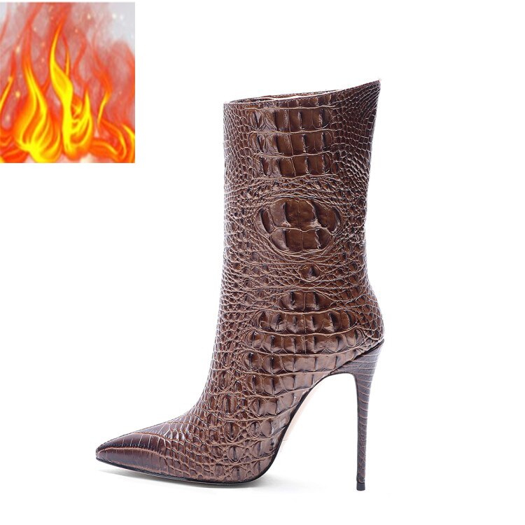 Copy of Crocodile High Heel Short Boots Large 34-45 Pointed Thin Heels and Ankle Boots Show Winter Autumn Mid Tube Boots Women Shoes
