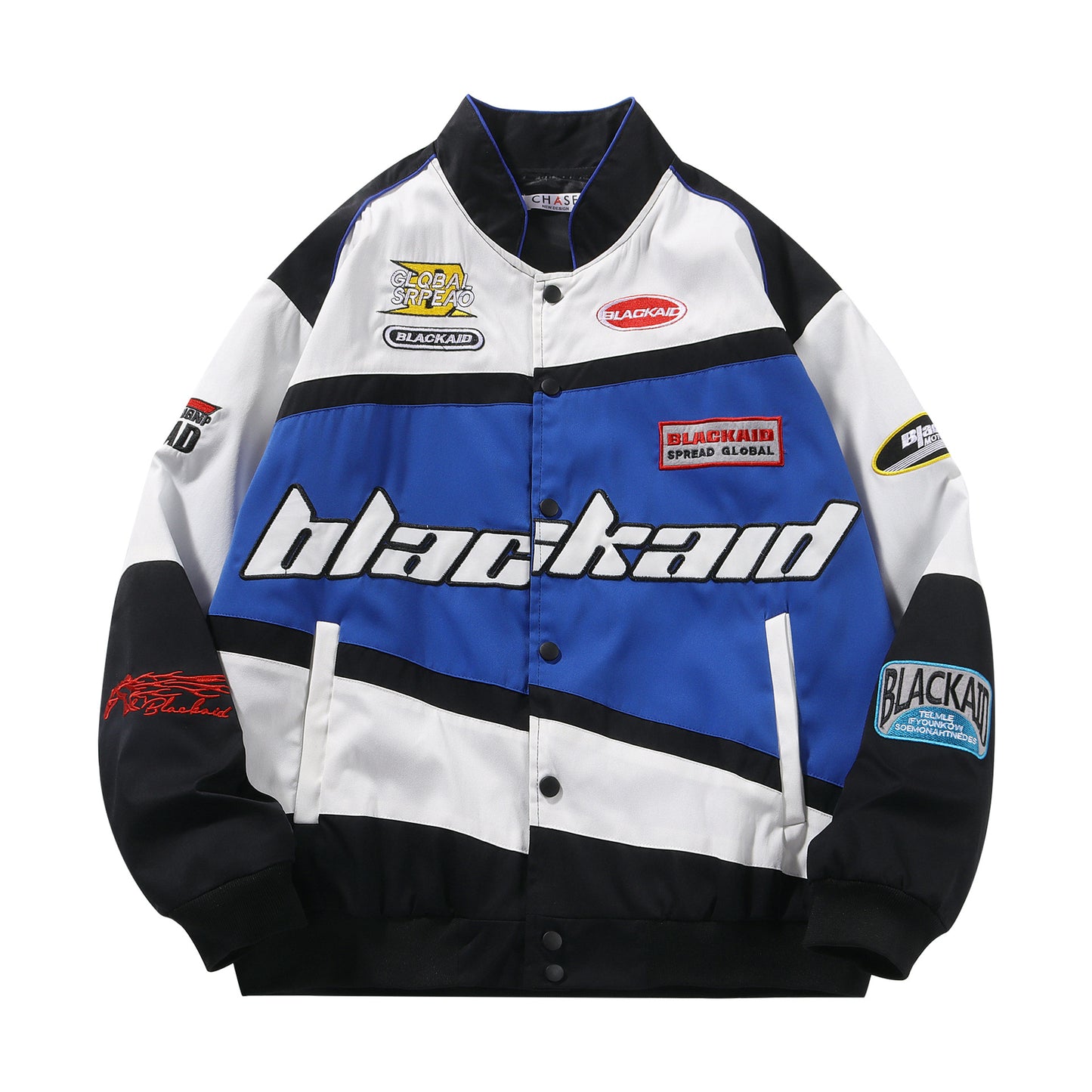 Motorcycle jacket with detachable hood.