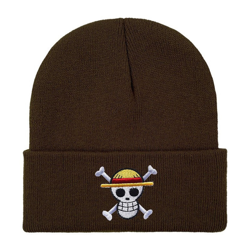 Hot selling pirate king embroidered knitted hat for foreign trade, autumn and winter cartoon anime, sports embroidery cover, col