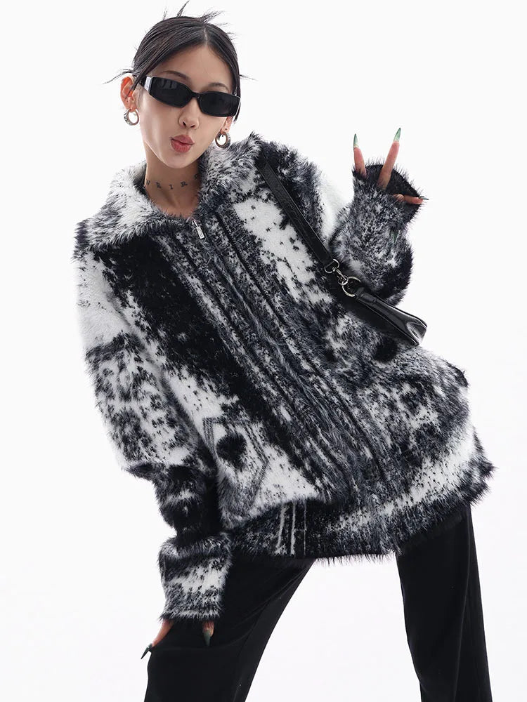House of Hutson Niche - Contrast Color Mink Fabric Knit Sweater. Versatile Cardigan