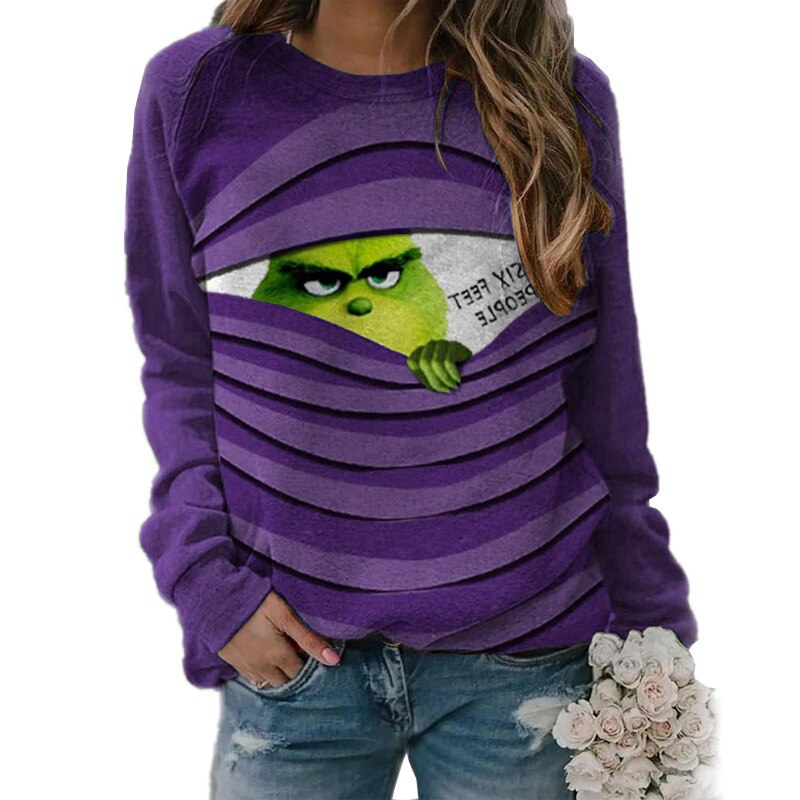 *UGLY CHRISTMAS SWEATER ALERT* Grinch Print Christmas Long Sleeve Pullover