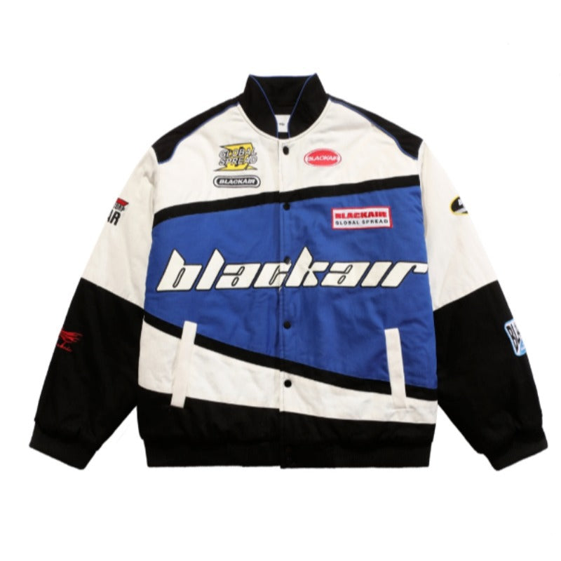 Motorcycle jacket with detachable hood.
