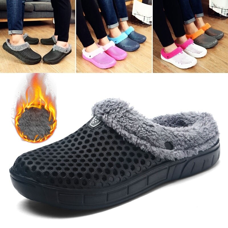 PULOMIES Men and Women Winter Slippers Fur