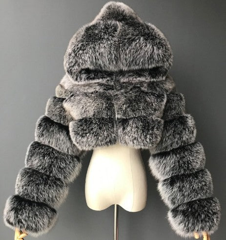 House of Hutson -“Stunna Girl”. Hooded Elegant Plush Cropped Coat. Up to 4XL