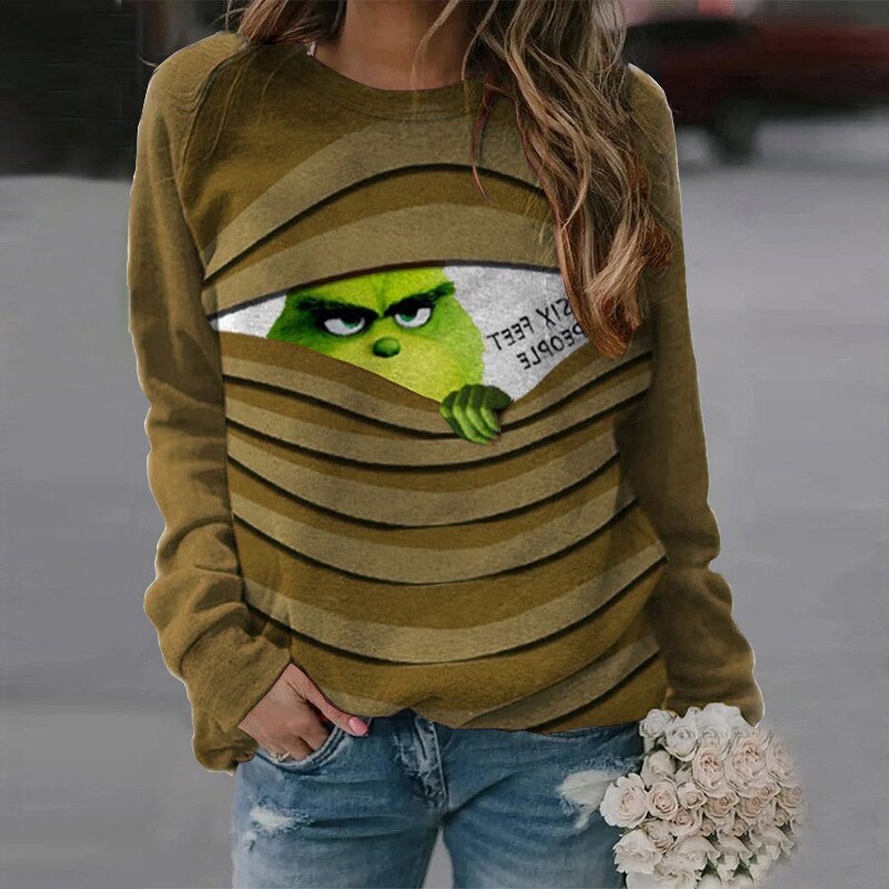 *UGLY CHRISTMAS SWEATER ALERT* Grinch Print Christmas Long Sleeve Pullover