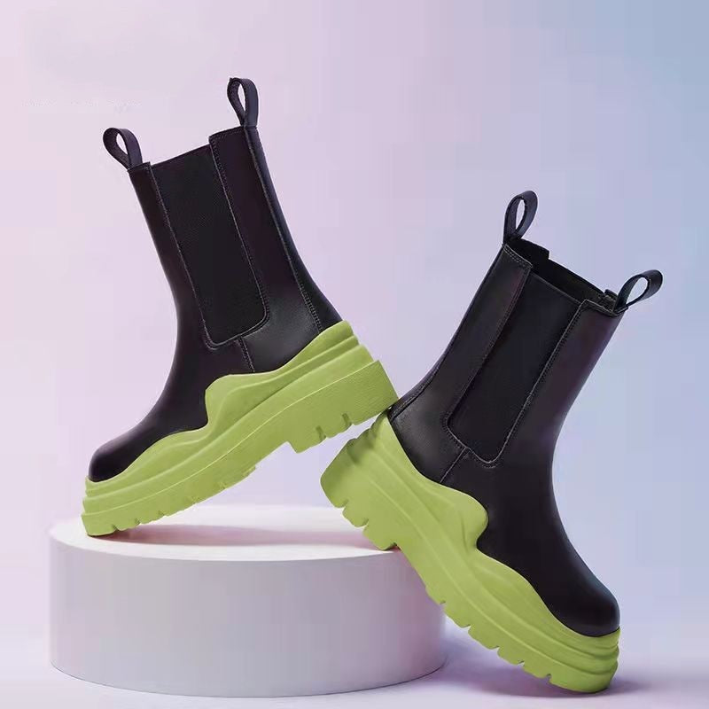 Women Chunky Heel Lower Calf Platform Boots