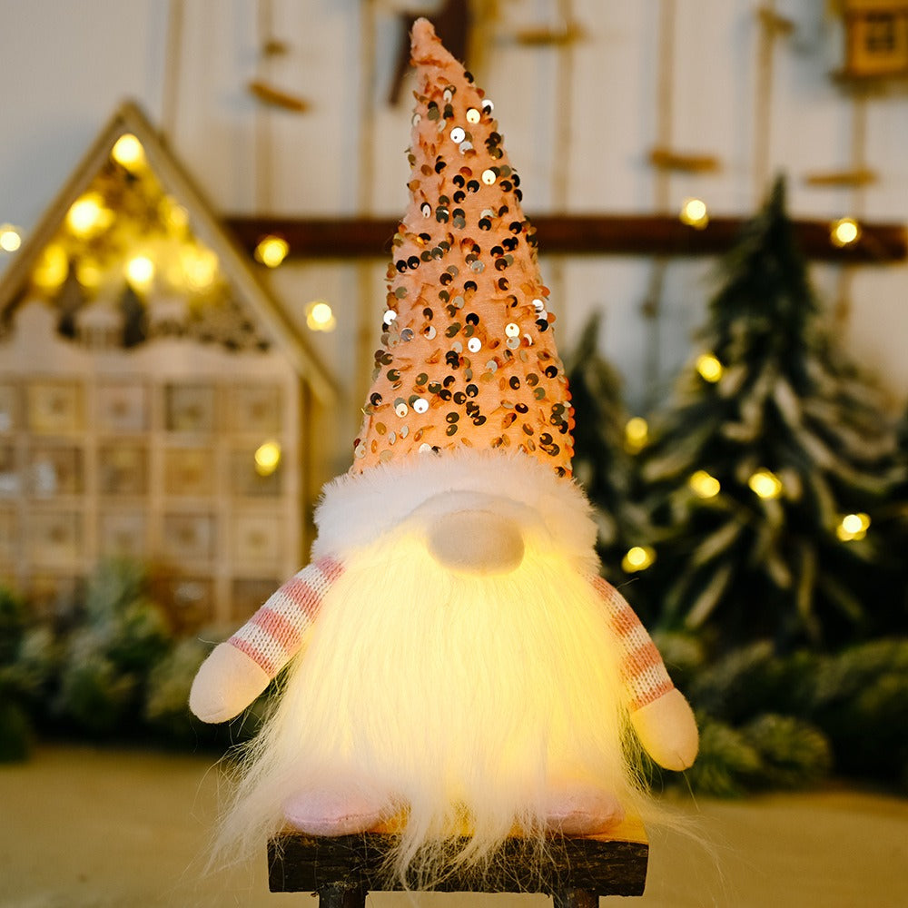New Valentine's Day Decoration Christmas Sequins with Lights Rudolf Doll Christmas Glow Faceless Doll Decoration
