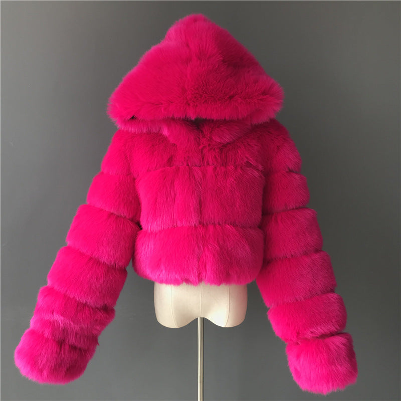 House of Hutson -“Stunna Girl”. Hooded Elegant Plush Cropped Coat. Up to 4XL