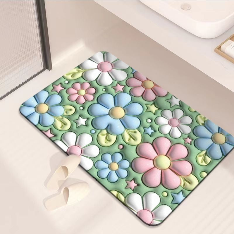 3D Door Mat Expansion Small Flower Soft Diatom Mud Absorbent Carpet Bathroom Toilet Toilet Non-Slip Rug Kitchen Mats For Floor