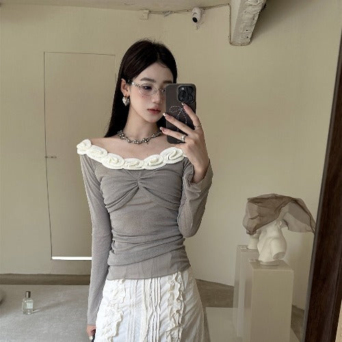 House of Hutson Original- Ballet Style French Flower Off Shoulder Top