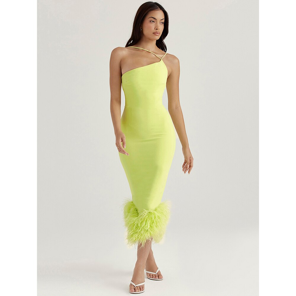 House of Hutson Niche - Grinch Suspender Dress with Ostrich Hair Stitching