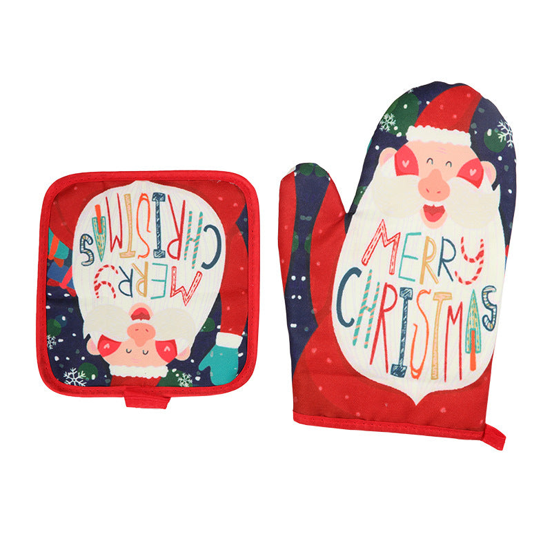 Christmas Baking Insulated Gloves Christmas Oven Microwave Glove Mat Set