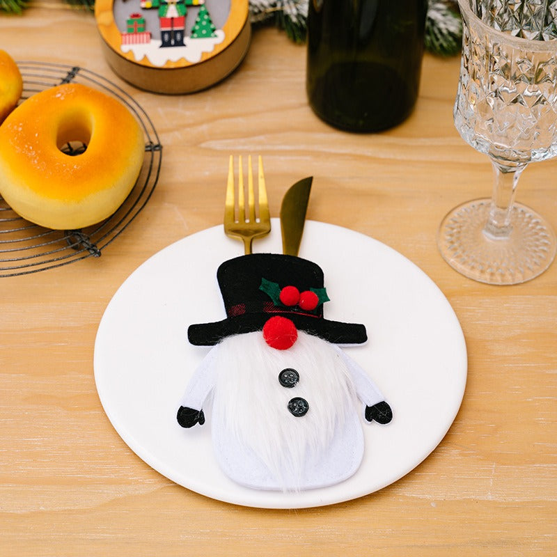 Christmas Decorative Articles Long Dwarf Knife and Fork Set Christmas Doll Old Man Snowman Table Arrangement
