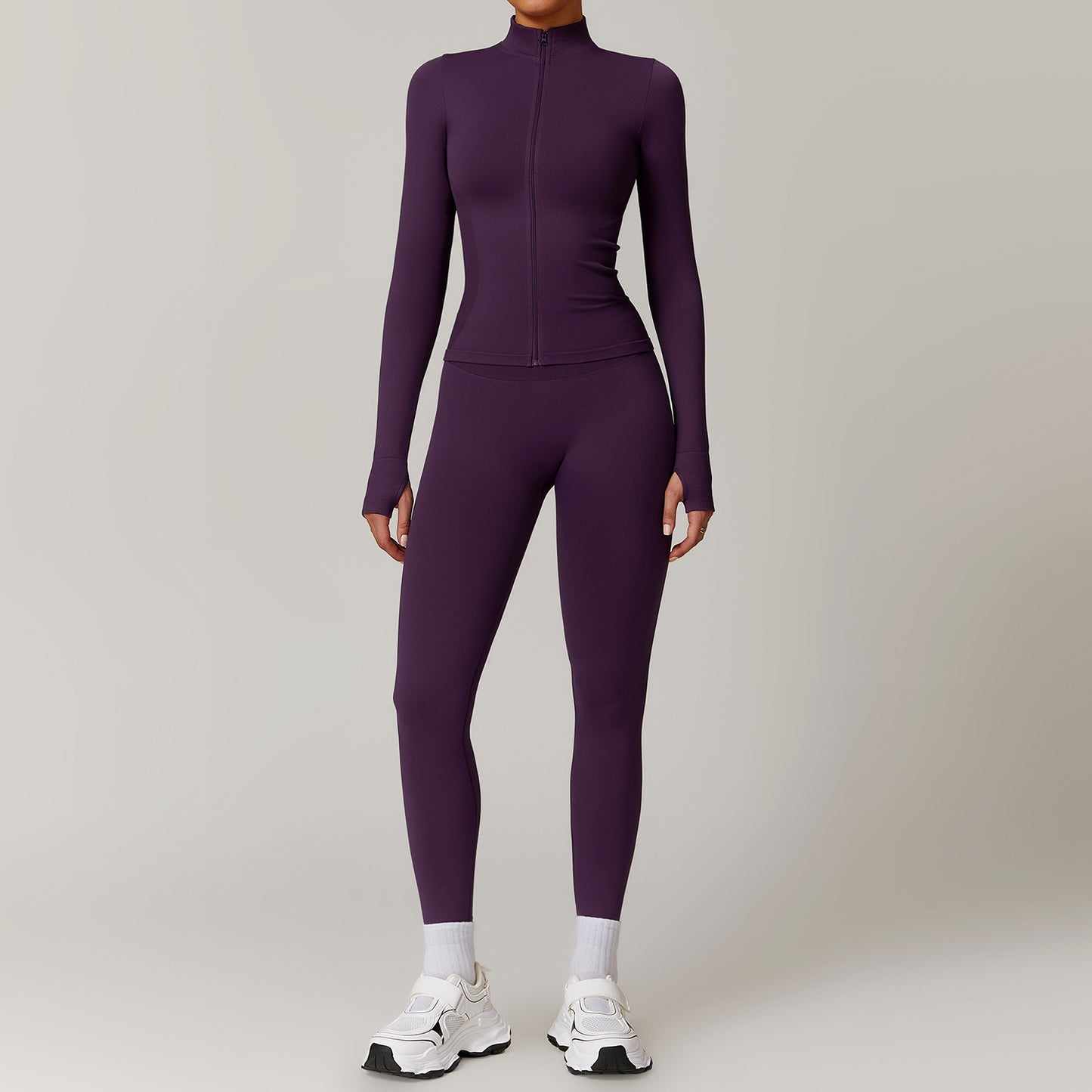 Stand up collar zipper yoga suit jacket windproof slim fit warm top sports running set