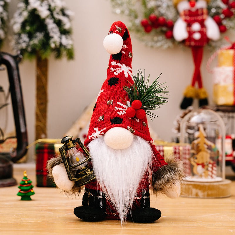 New Christmas decorations, wool ball knitted curved hat, dwarf doll decorations, crutches, American faceless doll