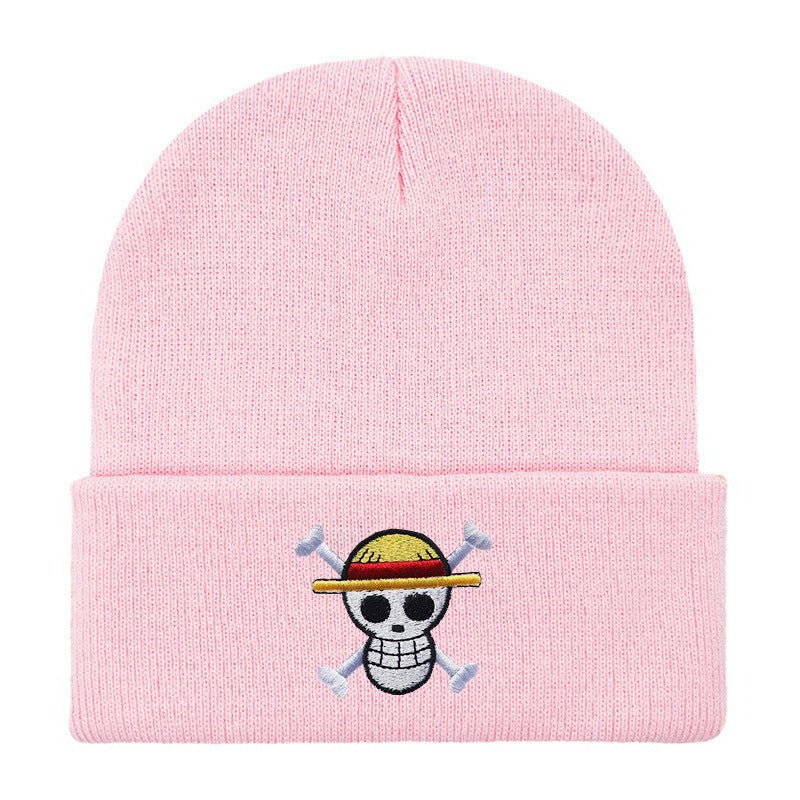Hot selling pirate king embroidered knitted hat for foreign trade, autumn and winter cartoon anime, sports embroidery cover, col