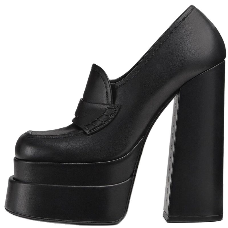 Women's Faux Leather Platform Shoes. New Waterproof High Heels. Square-Round Toe Design.