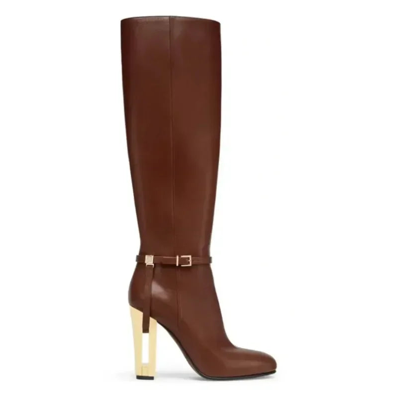 New Out Thick High Heels, Knee High Boots, Round Toe Sleeve Boots, Knight Boots