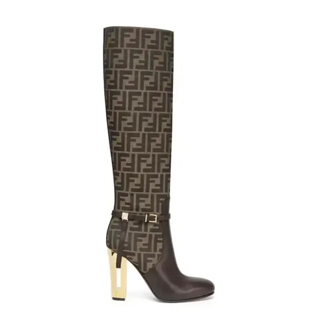New Out Thick High Heels, Knee High Boots, Round Toe Sleeve Boots, Knight Boots