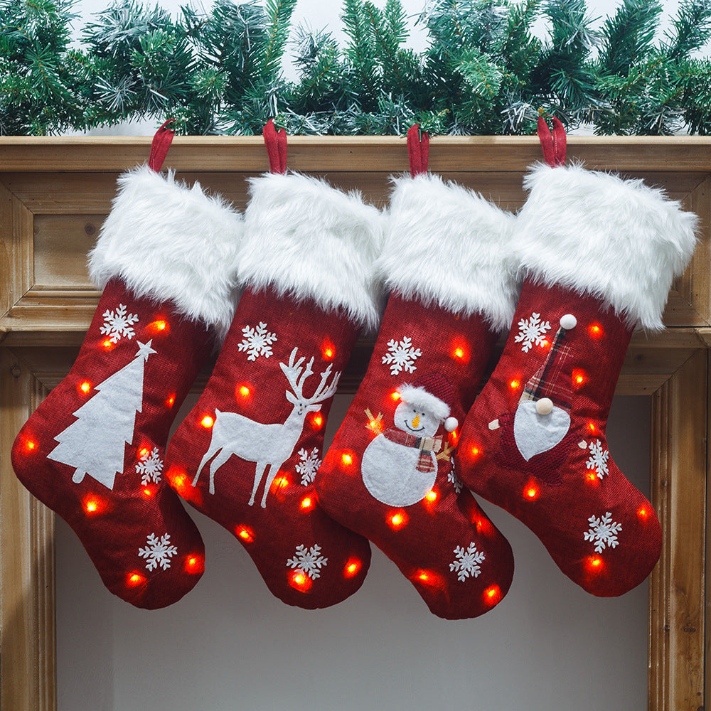 *New Christmas Decor Alert* - Christmas Lights Decoration Red Hemp Embroidery, Luminous Christmas Stockings