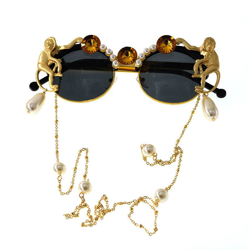 House of Hutson Original - exaggerated monkey pearl crystal sunglasses