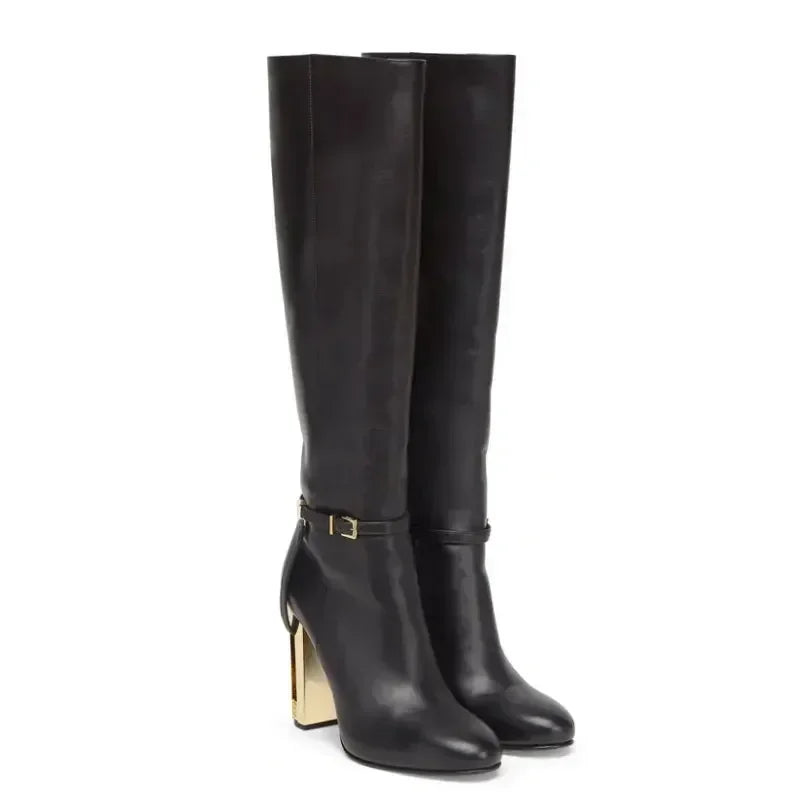 New Out Thick High Heels, Knee High Boots, Round Toe Sleeve Boots, Knight Boots