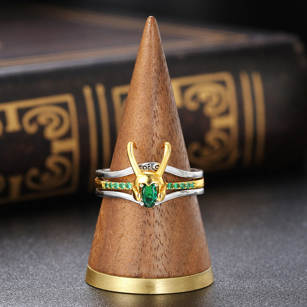 Creative Three In One Loki Loki Ring New Three-Layer Helmet Ring Set With Copper And Zircon
