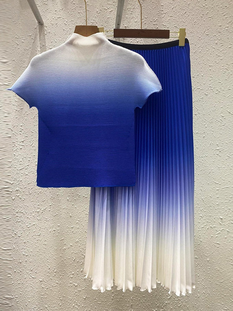 New Gender Fluid Pleated Temperament One Size Gradient Color Super Elastic Dress