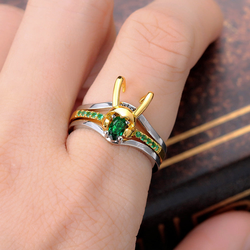 Creative Three In One Loki Loki Ring New Three-Layer Helmet Ring Set With Copper And Zircon