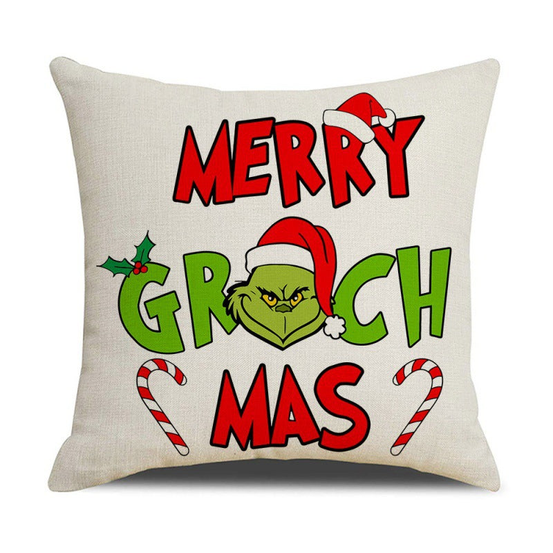 Christmas Pillow Cover Linen Grinch theme