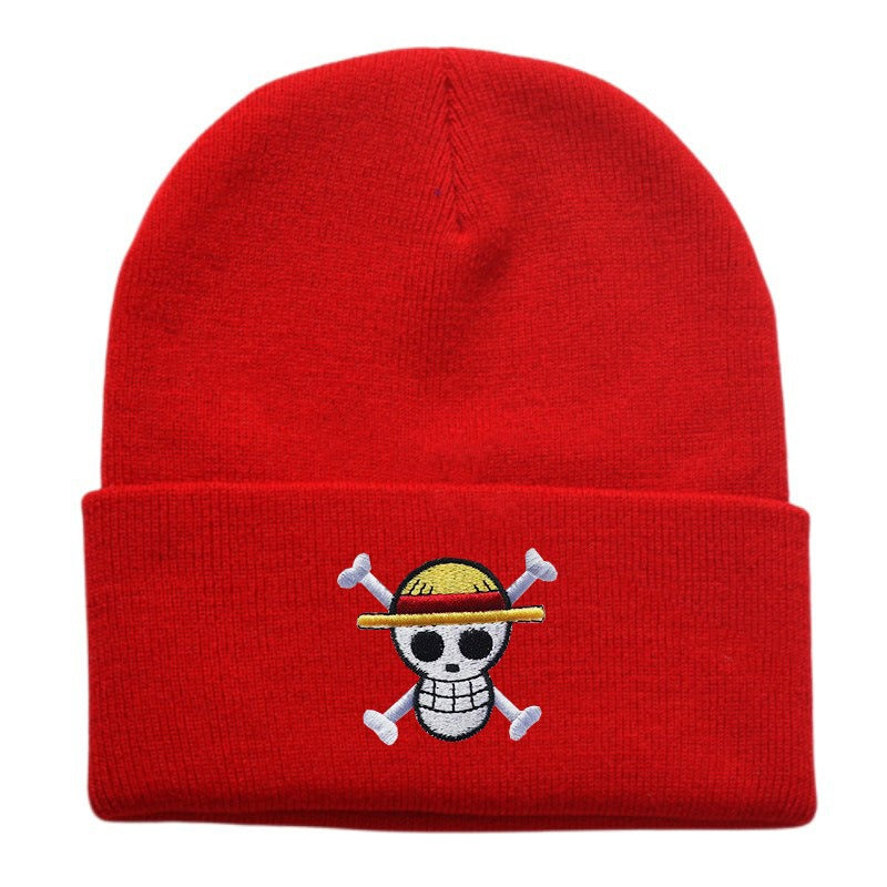 Hot selling pirate king embroidered knitted hat for foreign trade, autumn and winter cartoon anime, sports embroidery cover, col