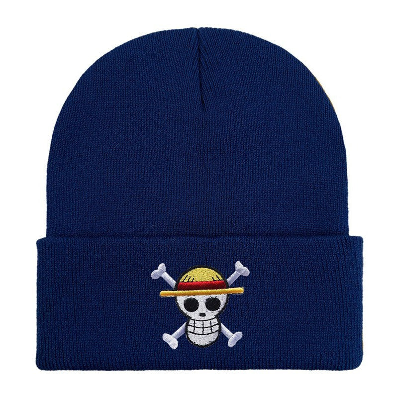 Hot selling pirate king embroidered knitted hat for foreign trade, autumn and winter cartoon anime, sports embroidery cover, col