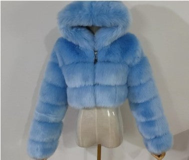 House of Hutson -“Stunna Girl”. Hooded Elegant Plush Cropped Coat. Up to 4XL